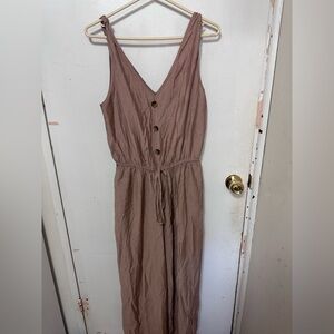 SHEIN Sleeveless Tan Button-Front Jumpsuit